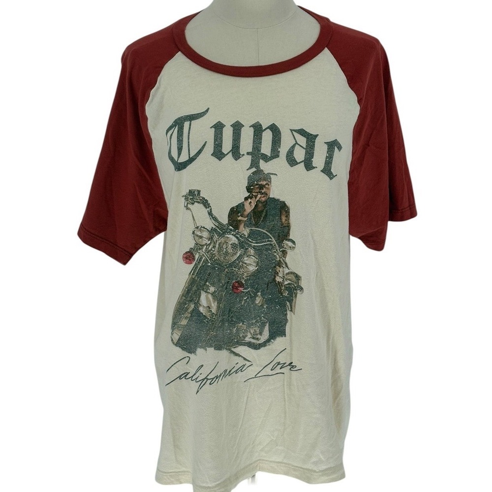 2Pac Graphic Raglan T-Shirt Cream Red‎ California Love 100% Cotton L
